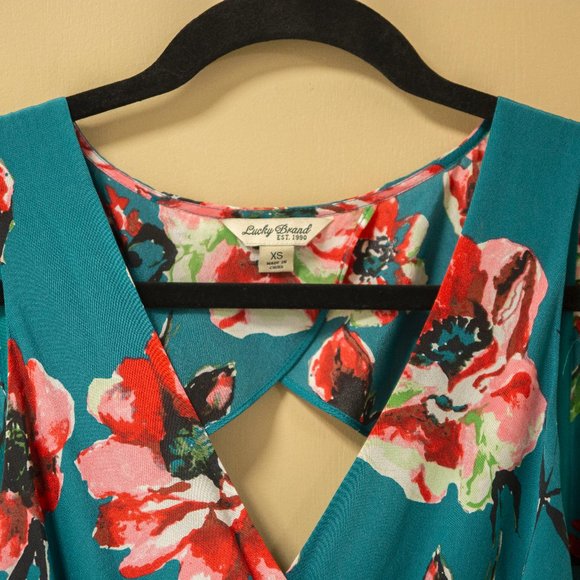 Lucky Brand 100% Silk Faux Wrap High Low Dress XS - Picture 3 of 9